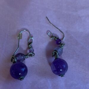 Purple Beaded Drop Earrings - Unbranded